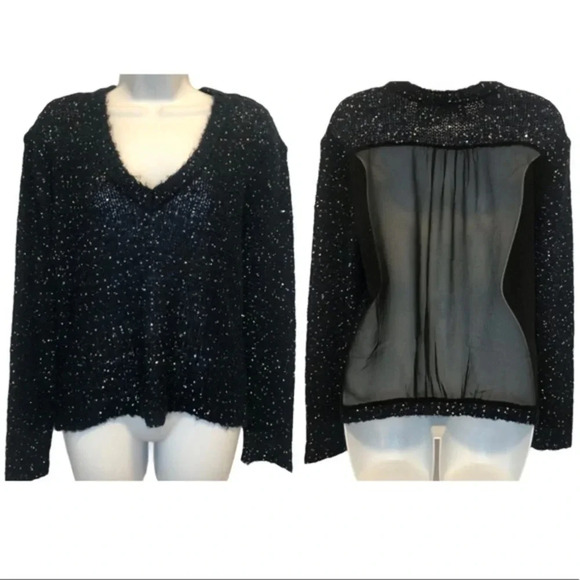RD Style Mesh Back Sequin V Neck Sweater S - Picture 1 of 12